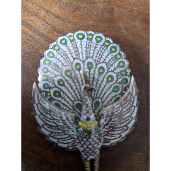 🎉Host Pick💖Art Nouveau Enamel and Silver Hinged Peacock Brooch from Siam - Picture 7 of 9
